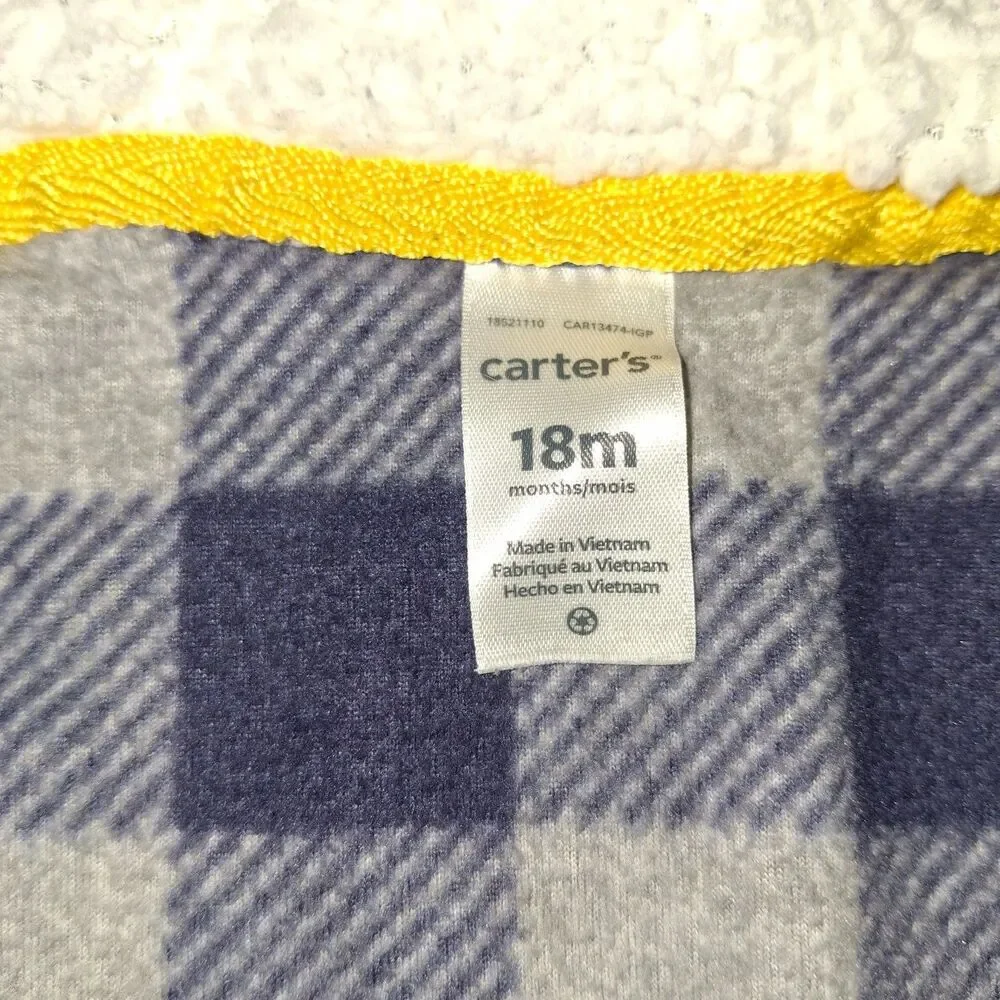 Carter's Boys 18 Months Blue Grey Plaid Hooded Jacket & Pants 2 Piece Outfit